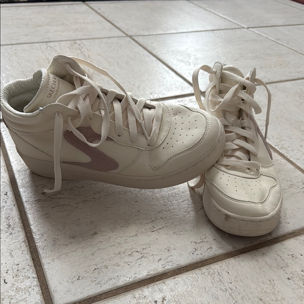 Skechers Cream and Pink High-Top Sneakers